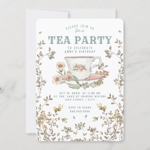 Invitación de cumpleaños del Fiesta de té de flore