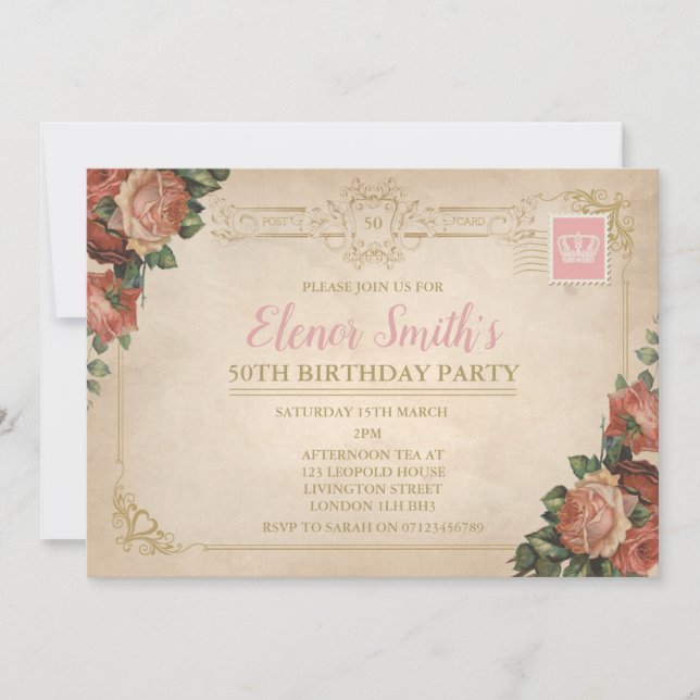 Invitación de cumpleaños del Fiesta de té de posta (Anverso)