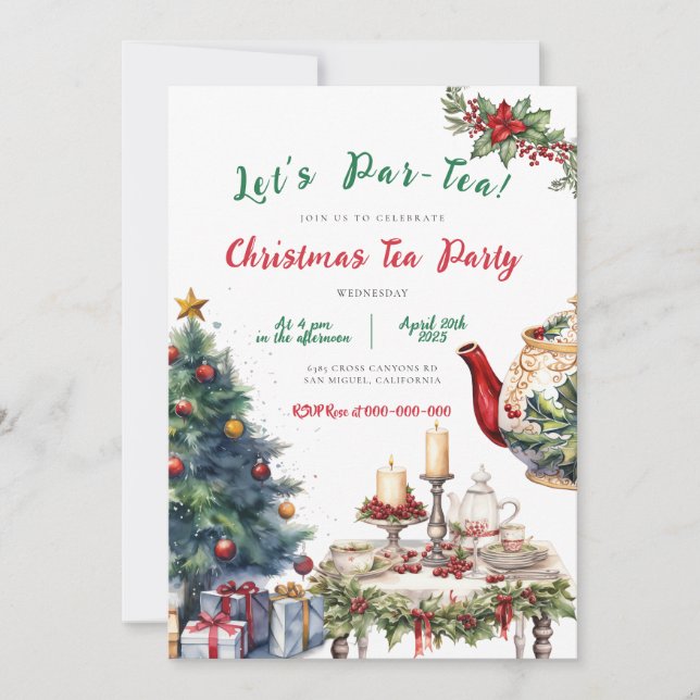 Invitación de cumpleaños del Fiesta de té de vacac (Anverso)