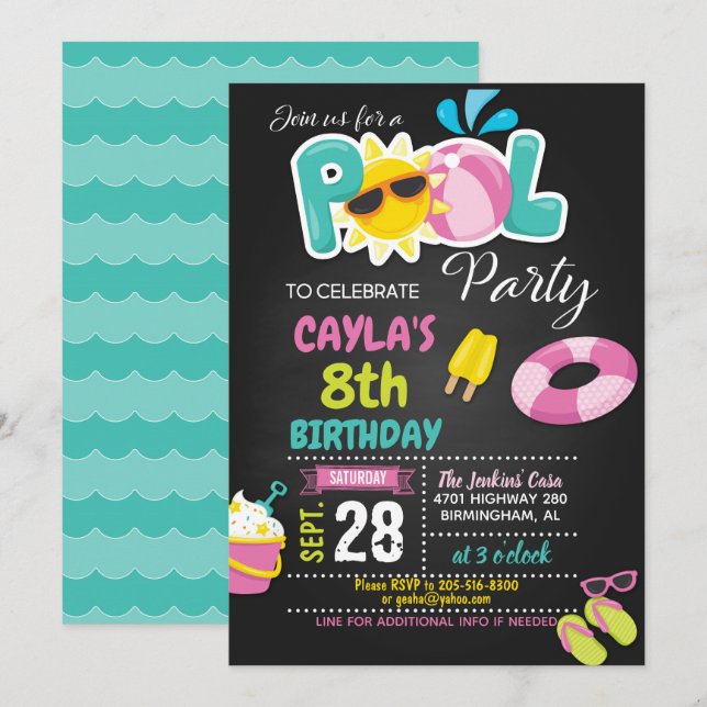 Invitación de cumpleaños del Fiesta del grupo - Ch (Anverso / Reverso)