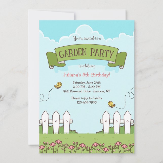 Invitación de cumpleaños del Fiesta del jardín (Anverso)