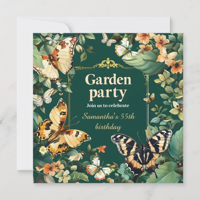 Invitación de cumpleaños del fiesta del jardín (Anverso)