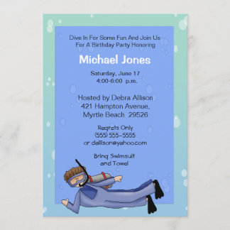 Invitación de cumpleaños del Fiesta del Scuba Dive