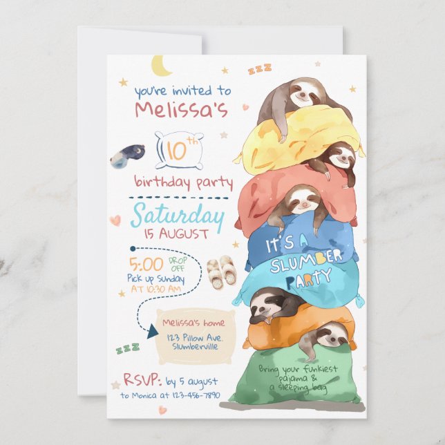 Invitación de cumpleaños del fiesta del sueño Paja (Anverso)