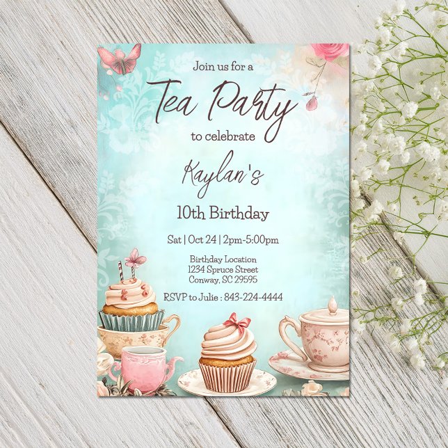 Invitación de cumpleaños del fiesta del té (Subido por el creador)