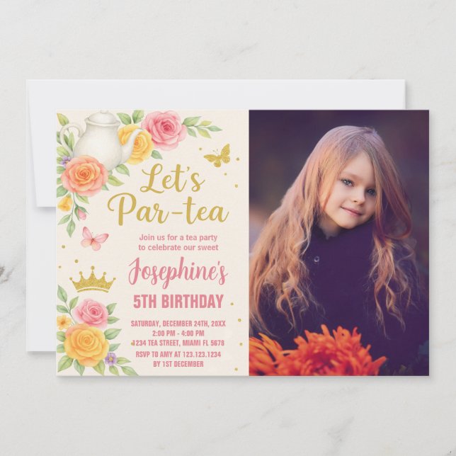 Invitación de cumpleaños del Fiesta del té de la p (Anverso)