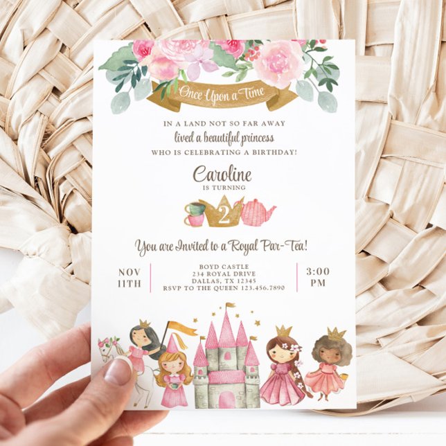 Invitación de cumpleaños del Fiesta del té de la p (Princess Tea Party Birthday Invitation)