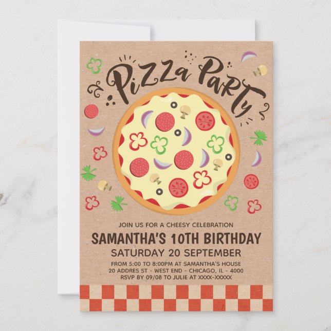 Invitación de cumpleaños del Fiesta Faux Kraft Piz (Anverso)
