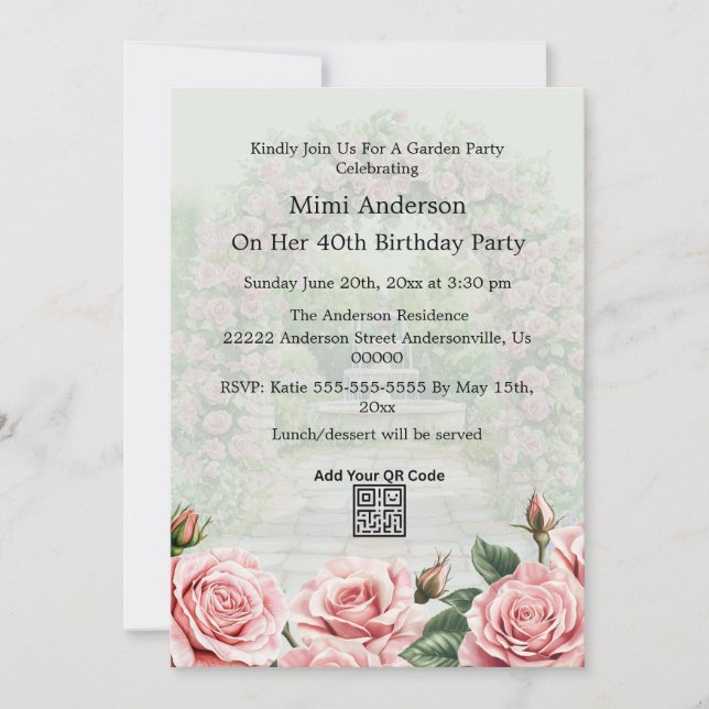 Invitación de cumpleaños del Fiesta Floral Rosa/Ve (Anverso)