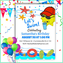 Invitación de cumpleaños del Fiesta Let's Swim Poo