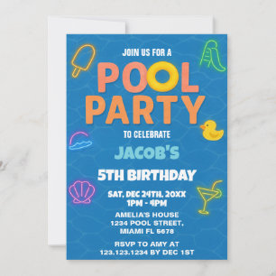 Invitación de cumpleaños del Fiesta Neon Pool