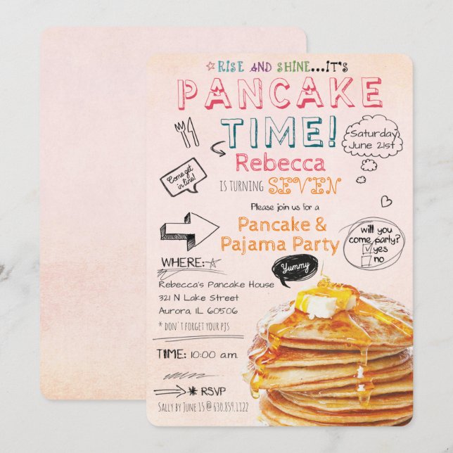 Invitación de cumpleaños del Fiesta Pancake y Paja (Anverso / Reverso)