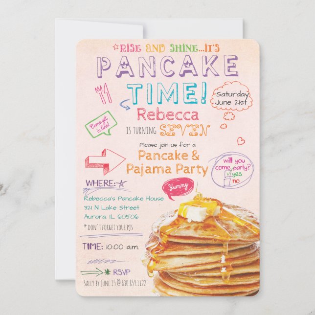 Invitación de cumpleaños del Fiesta Pancake y Paja (Anverso)