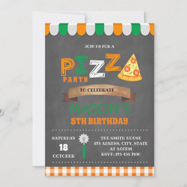 Invitación de cumpleaños del fiesta Pizza (Anverso)