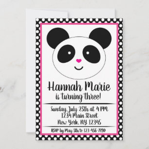 Invitación de cumpleaños del Fiesta Polkadot Panda