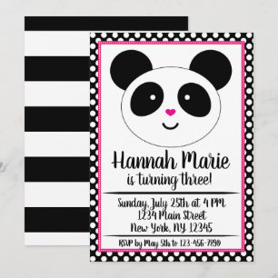 Invitación de cumpleaños del Fiesta Polkadot Panda