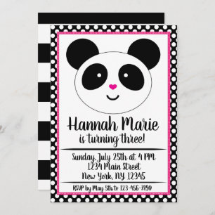 Invitación de cumpleaños del Fiesta Polkadot Panda