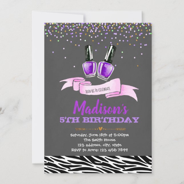 Invitación de cumpleaños del fiesta Purple spa (Anverso)