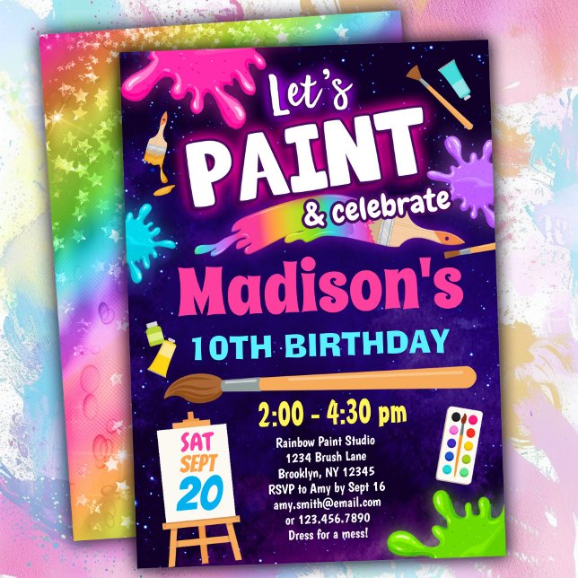Invitación de cumpleaños del Fiesta Rainbow Paint (Subido por el creador)
