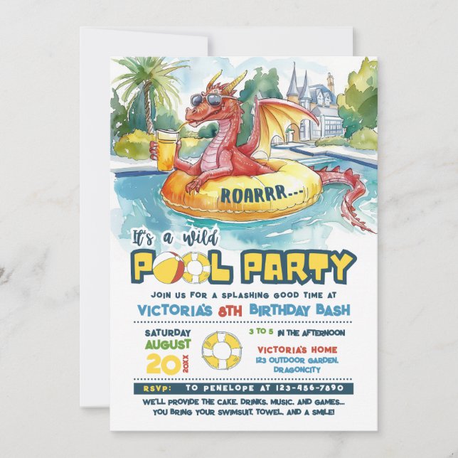 Invitación de cumpleaños del Fiesta Red Dragon Poo (Anverso)