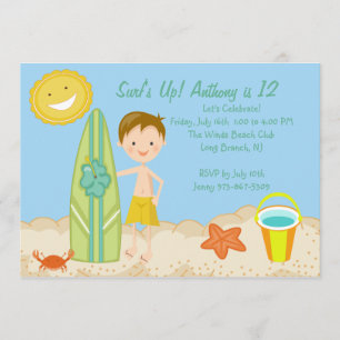 Invitación de cumpleaños del Fiesta Surfer Boy Bea