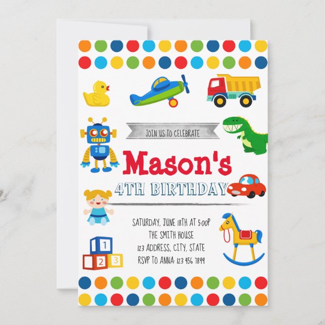 Invitación de cumpleaños del fiesta Toyland (Anverso)