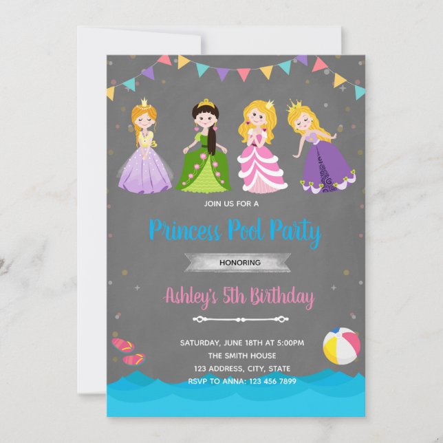 Invitación de cumpleaños del grupo Princess (Anverso)