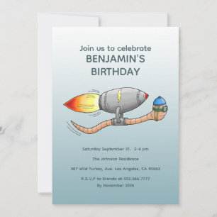 Invitación de cumpleaños del gusano cohete rápido