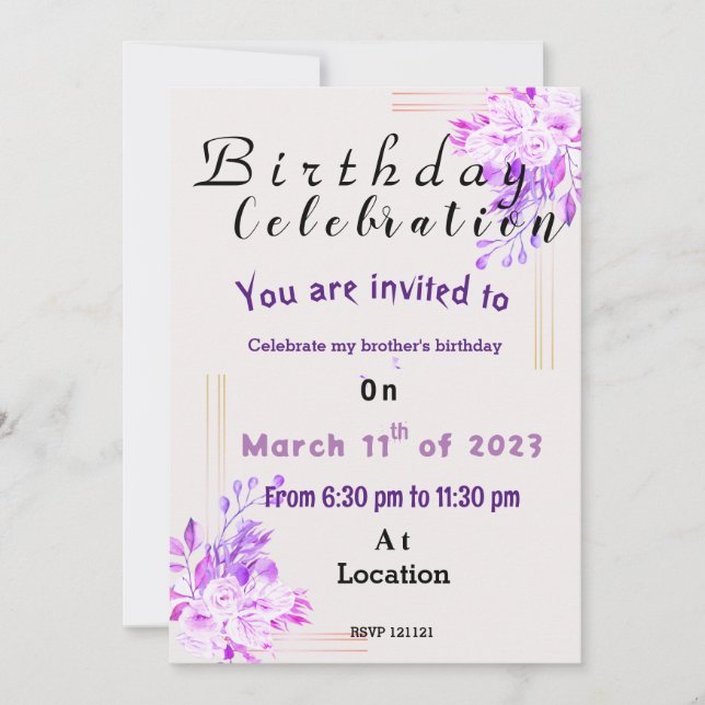 Invitación de cumpleaños del hermano (Anverso)