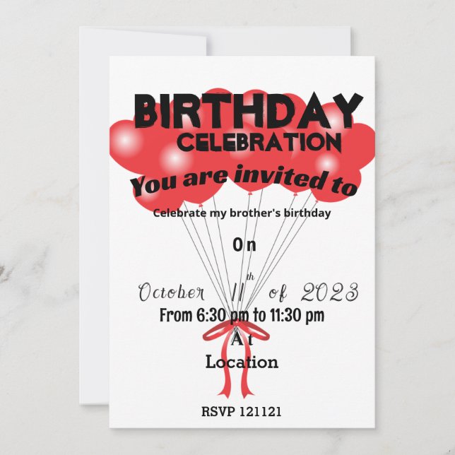 Invitación de cumpleaños del hermano (Anverso)