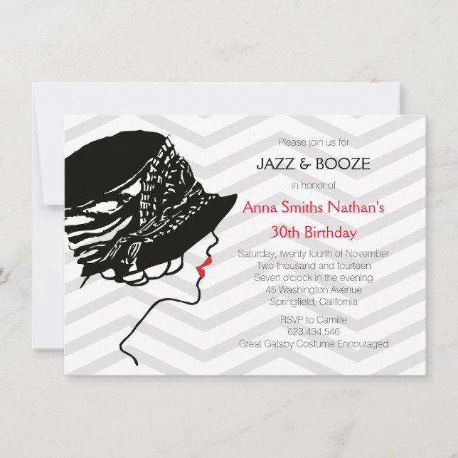Invitación de cumpleaños del Jazz y Booze Great Ga (Anverso)