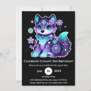 Invitación de cumpleaños del lobo de flor mística