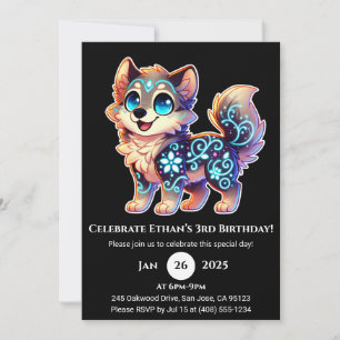 Invitación de cumpleaños del lobo de sangre celest