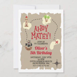 Invitación de cumpleaños del mapa del tesoro pirat