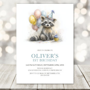 Invitación de cumpleaños del mapache lindo 1er