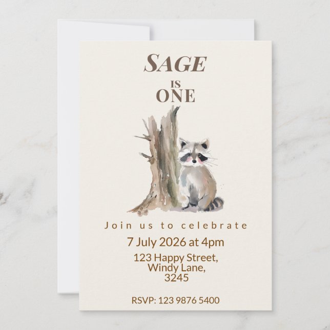 Invitación de cumpleaños del mapache susurros del  (Anverso)
