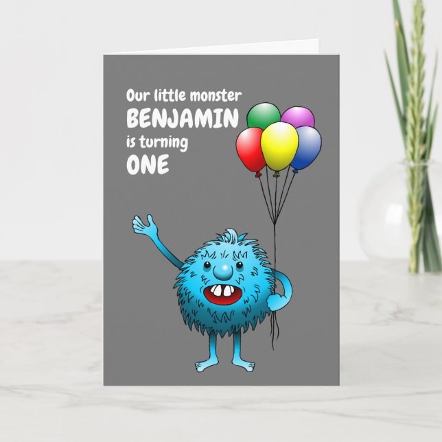 Invitación de cumpleaños del Monstruo Azul Fluffy  (Anverso)