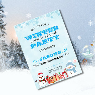 Invitación de cumpleaños del muñeco de nieve del P