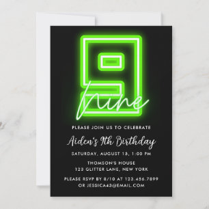 Invitación de cumpleaños del Neon Green 9