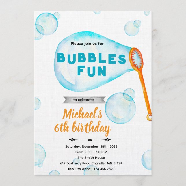 Invitación de cumpleaños del niño burbuja (Anverso)