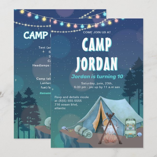 Invitación de cumpleaños del niño con carpas de ca (Anverso / Reverso)