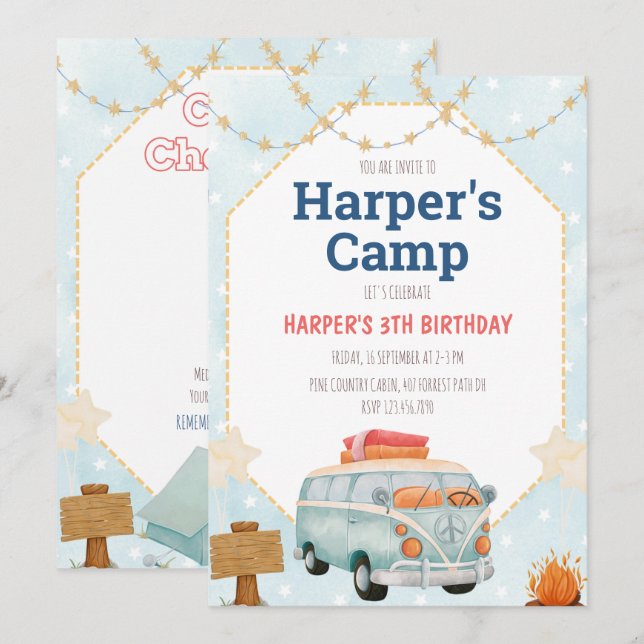 Invitación de cumpleaños del niño con carpas de ca (Anverso / Reverso)
