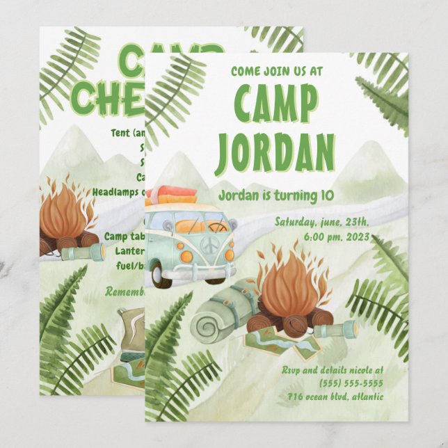 Invitación de cumpleaños del niño con carpas de ca (Anverso / Reverso)