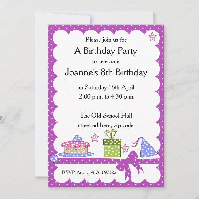 Invitación de cumpleaños del niño con punto de con (Anverso)