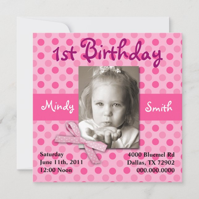 Invitación de cumpleaños del niño con punto de pol (Anverso)