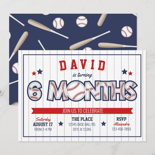 Invitación de cumpleaños del niño de béisbol 1/2 (Anverso / Reverso)