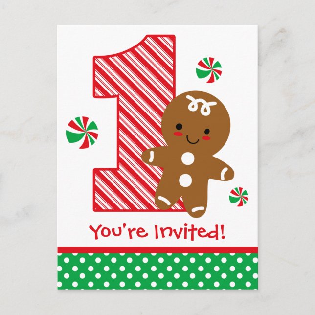 Invitación de cumpleaños del niño de Gingerbread (Anverso)