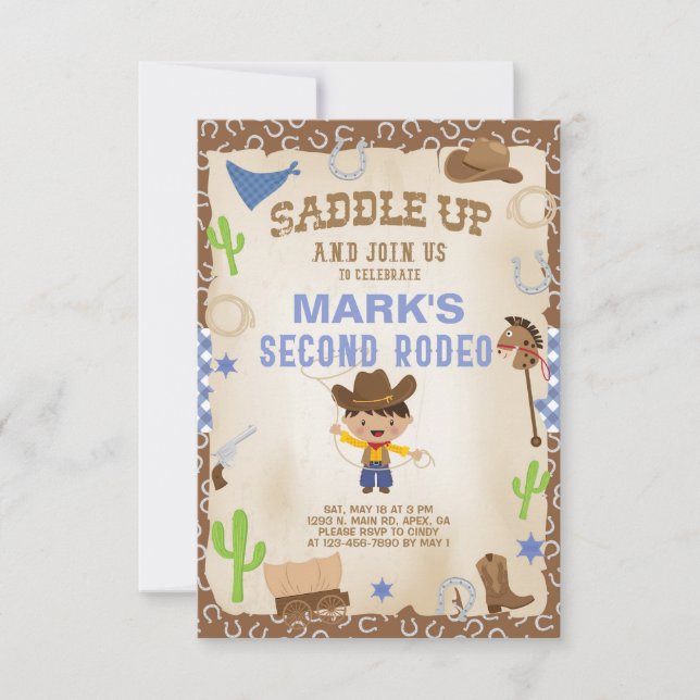 Invitación de cumpleaños del niño de rodeo segundo (Anverso)