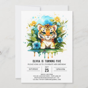 Invitación de cumpleaños del niño del tigre de ori