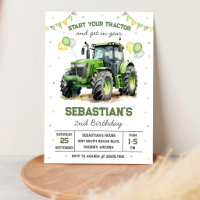 Invitación de cumpleaños del niño del tractor verd